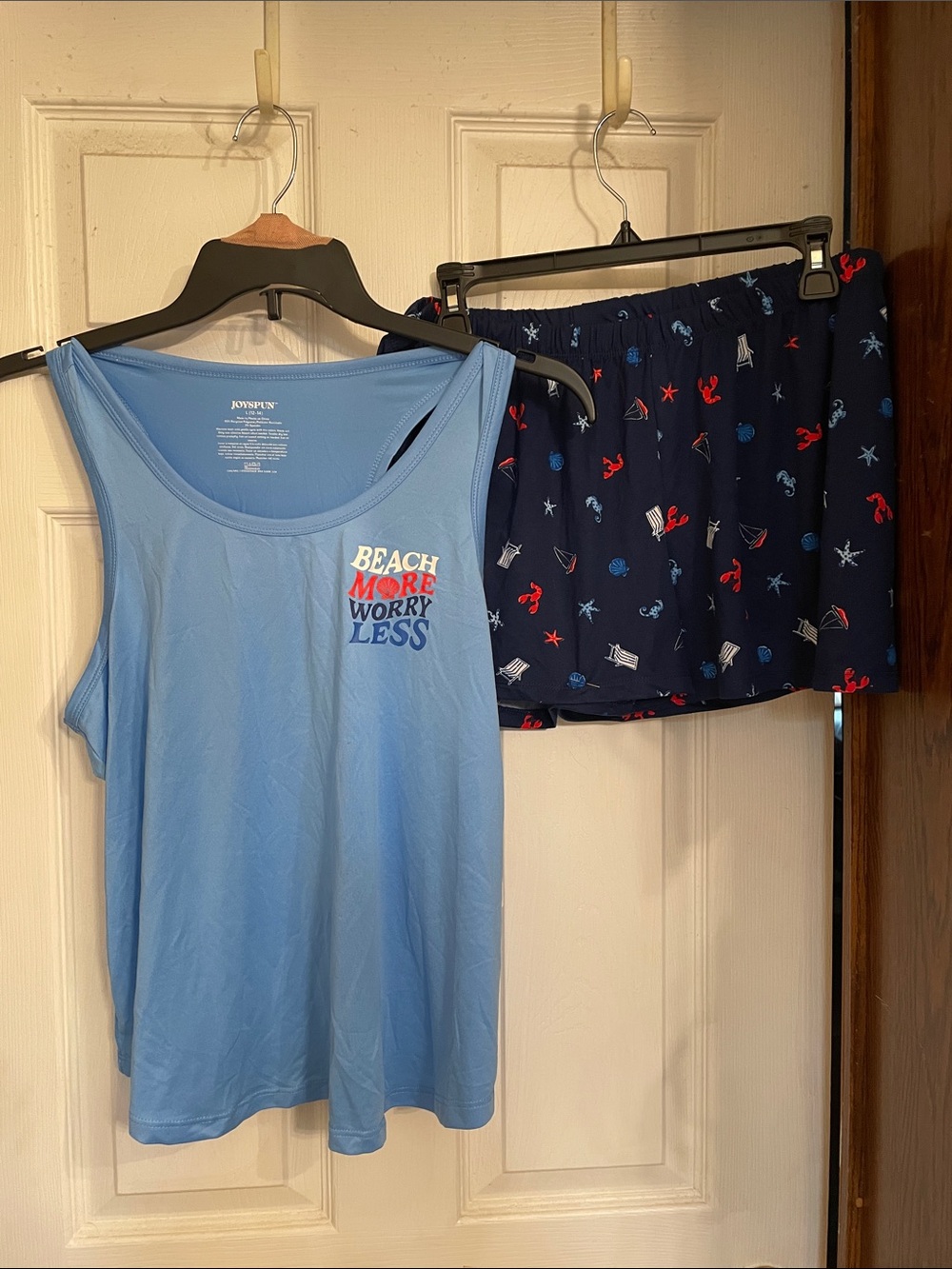 Joyspun Light Blue Tank and Navy Nautical Print Pajama Set